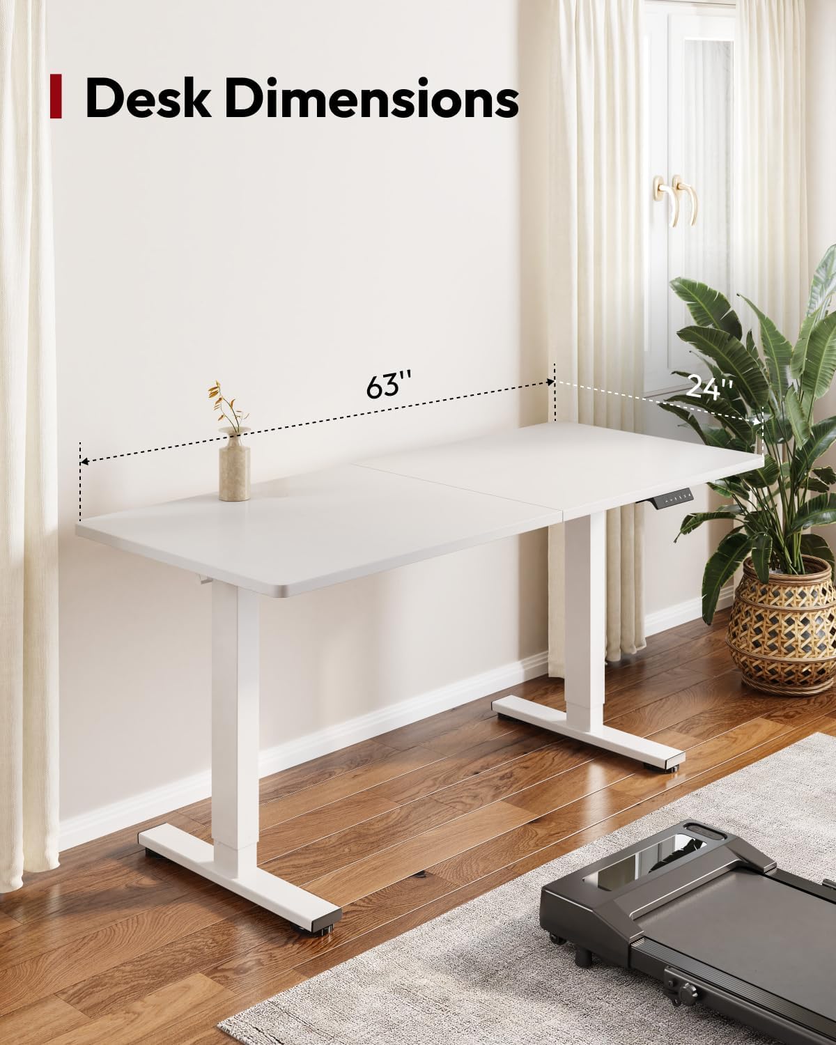 SANODESK Standing Desk Height Adjustable Electric Stand up Desk 63x24 Inches Sit Stand Home Office with Splice Board, White Frame/White Top