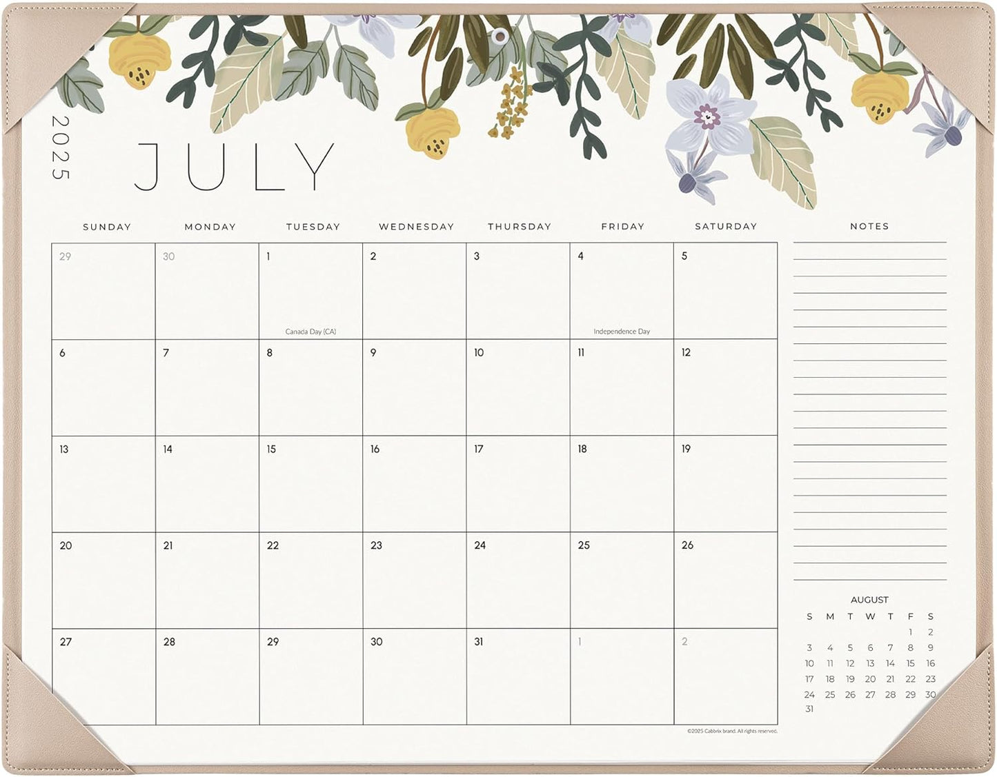Desk Calendar 2025-2026 with Desktop Mat, Cabbrix Large Desk Pad Calendar 22 x 17 Inch Runs From July 2025 to December 2026, Floral Design Calendar 2025 for Home School and Office (Apricot)