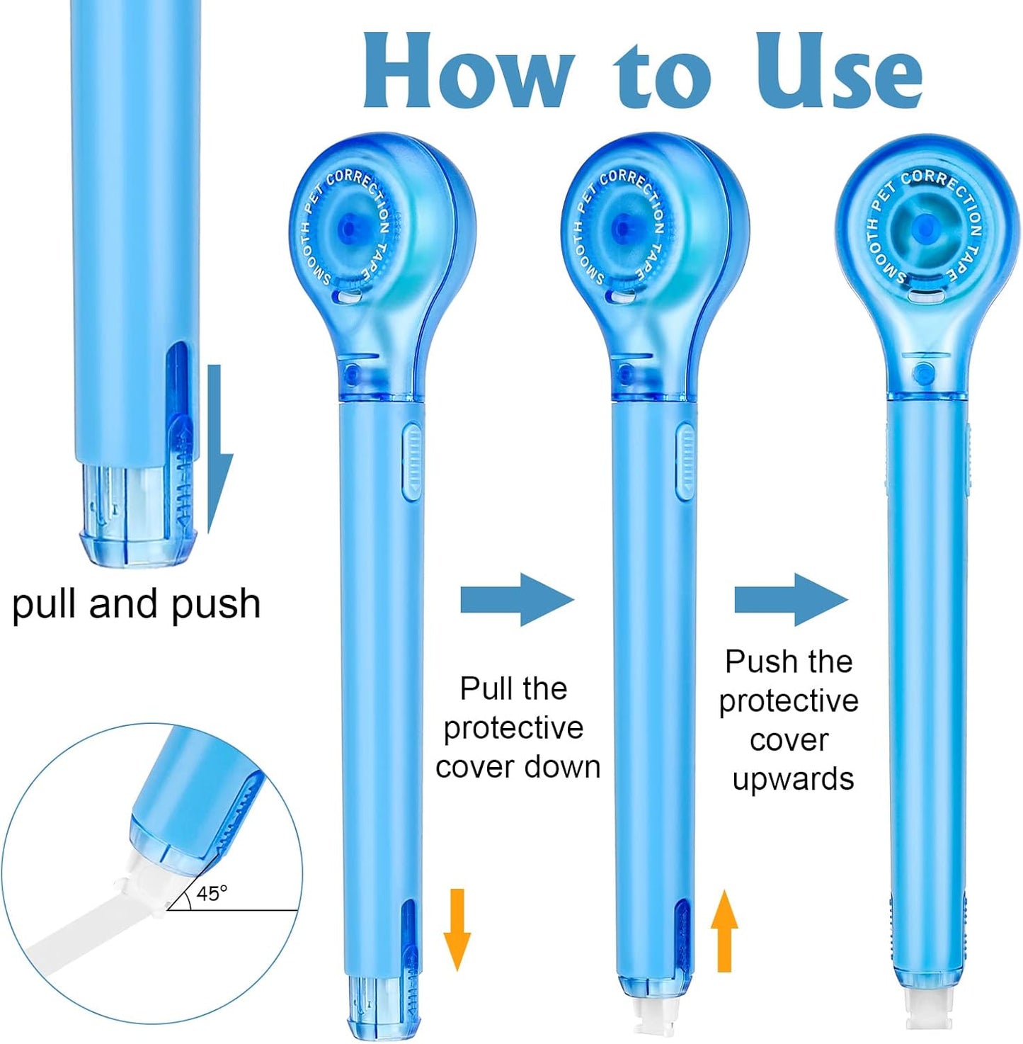 8 Pack Correction Tape Pens, 8 Color Comfortable Pen Shape Correction Pen Tape Pens Easy to Use Applicator for Instant Correction School Office Supplies, 1/5" X 236"