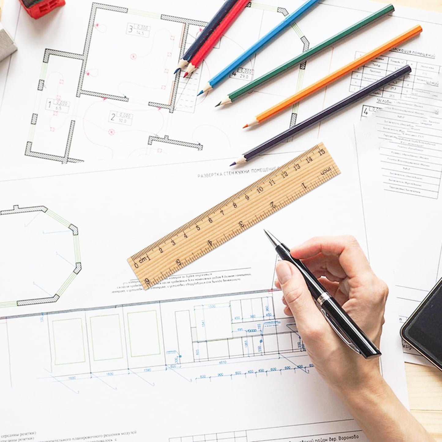 288 Packs Wooden Rulers, 6 Inch Double Sided Wood School Ruler for Home, Student, Office Use, 2 Scale,by, GNIEMCKIN.