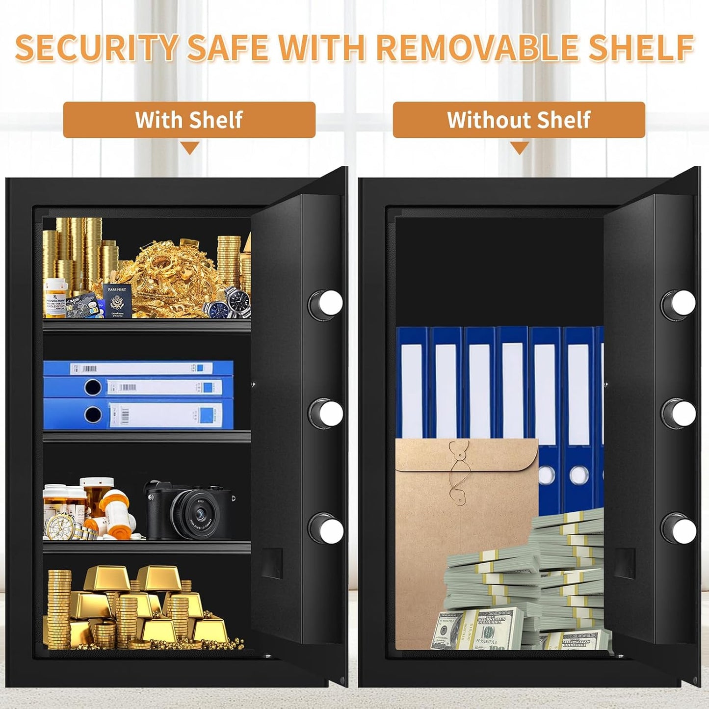 3.3 Cubic Feet Large Safes for Home Use Fire and Water Proof, Anti-Theft Digital Security Safe Box With Programmable Keypad & Spare Keys, Home Safes Water and Fireproof for Documents Money Valuables