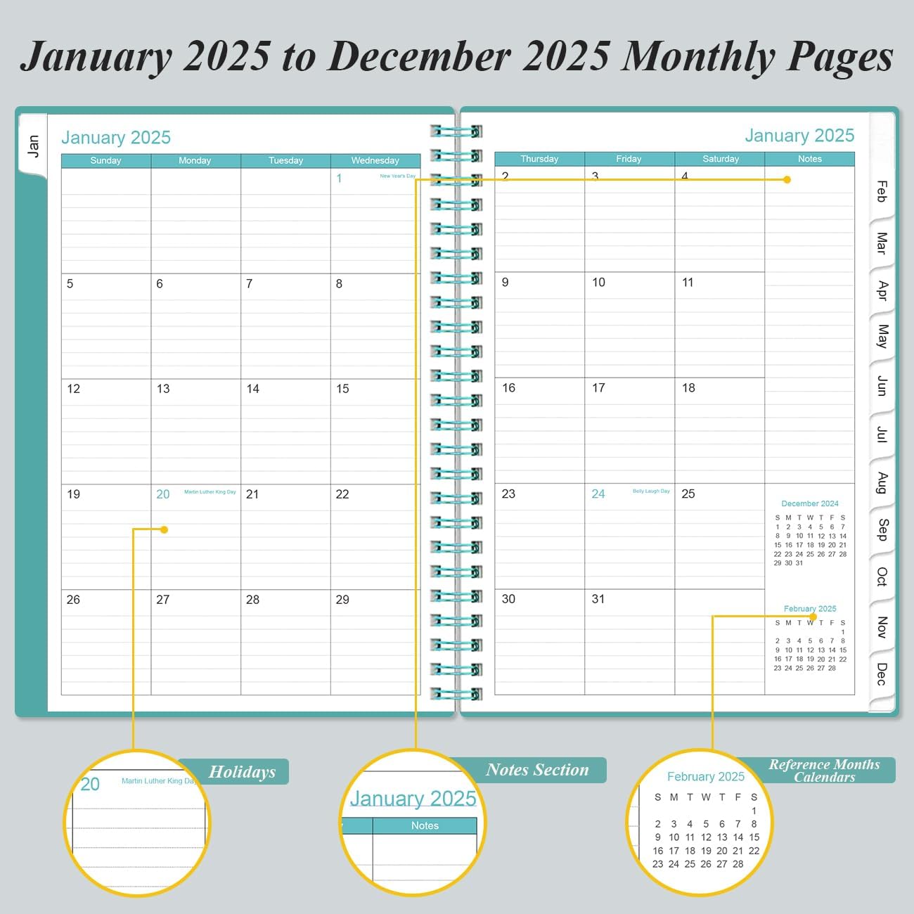 2025-2026 Planner - Academic Planner 2025-2026 from July 2025 - June 2026, Weekly & Monthly Planners Spiral Bound with 12 Monthly Tabs, Inner Pocket, 6.4" x 8.5", Teal