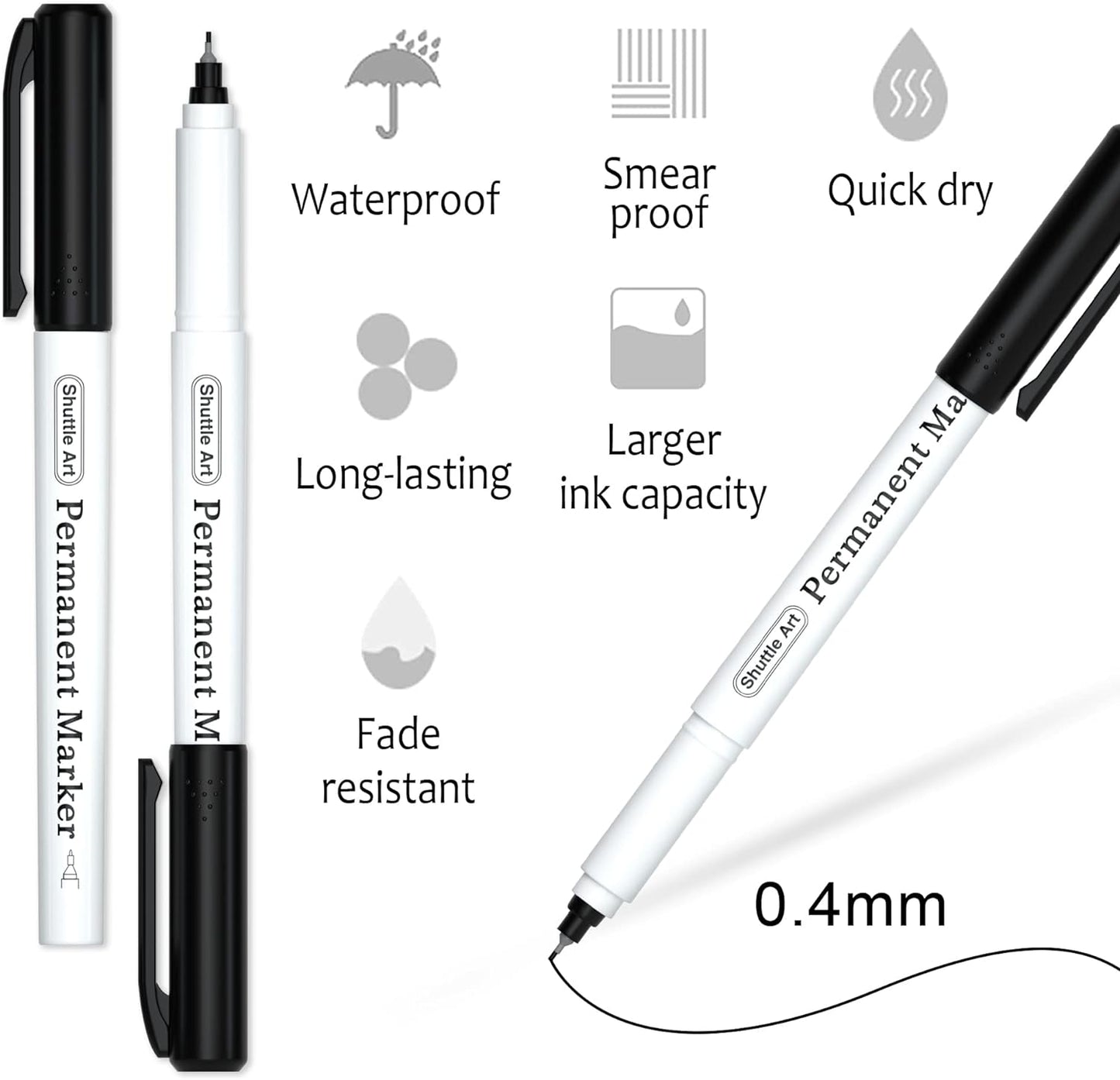 Shuttle Art Permanent Marker, 30 Pack Ultra Fine Point Black Permanent Marker set, Works on Plastic,Wood,Stone,Metal and Glass for Doodling, Marking