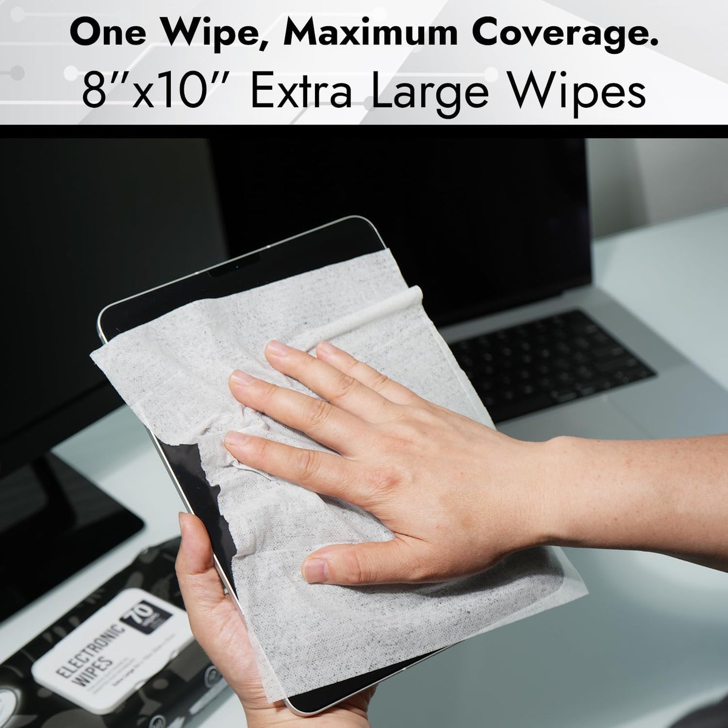 Air Jungles Electronic Screen Cleaning Wipes 70 Count, Quick Dry, Extra Large 8"x10" Cleaner Wipes for TVs, Monitors, Tablets, Phones, Laptops, Keyboards, Computer, Glasses