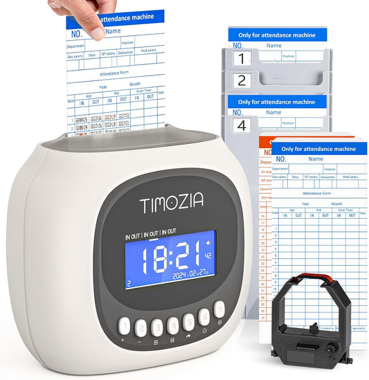Time Clocks for Employees Small Business, Auto-Align Time Clock, 6 Punches per Day Time Machine, Clock in Machine for Employees with 100 Time Cards, 2 Ink Ribbons and 4 Racks(Military time)