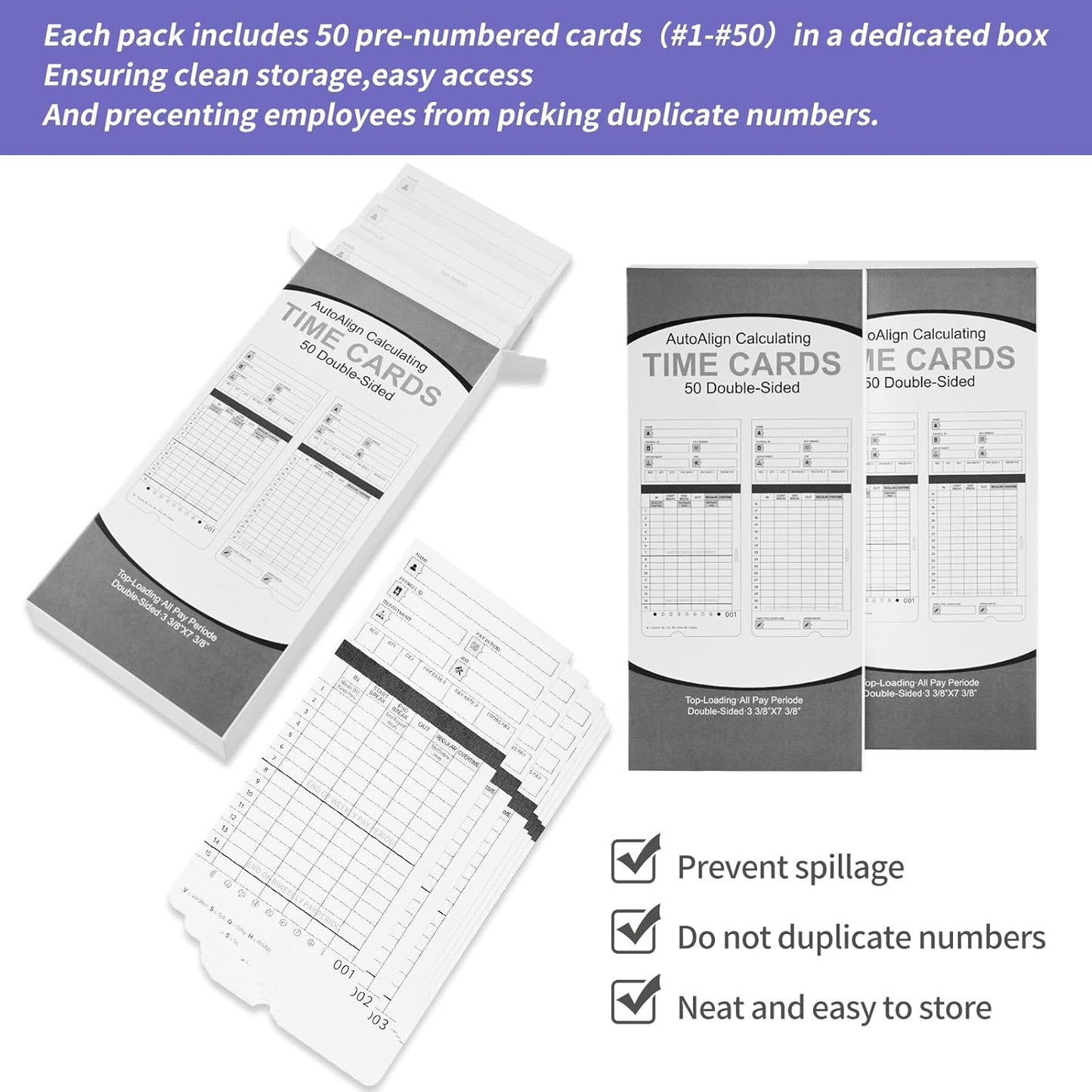 300 HN4000 Time Cards for Employee Time Clocks, Compatible with HN4000, HN2000, HN2500, HN4500, Card Numbers 1-50, Pre-Punched Holes, 6 Boxes of 50 Cards, Separate Packaging