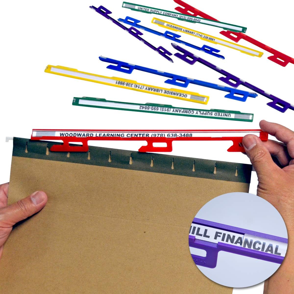 Ultimate Office MagniFile Insertable Hanging File Folder Tabs. Indexes That Double The Size of Your File Titles to Find Files Fast! (Set of 20), Assorted