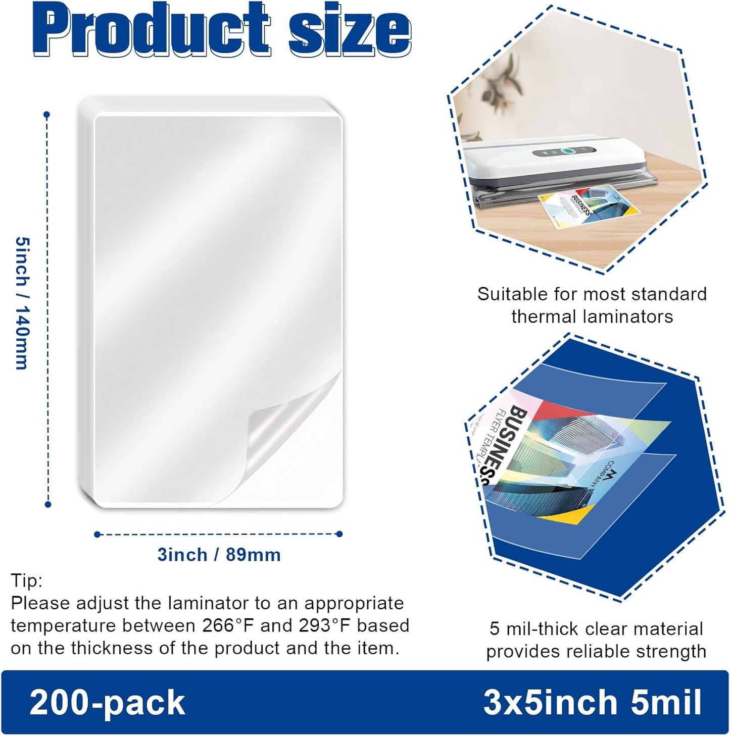 500 Pack 5mil 2.25“x3.75" Thermal Laminating Pouches Badge Laminate Pouches Clear Laminated Luggage Tags Printable Laminator Pouches for Business Permits Cards (200, 3"x5"-5mil)