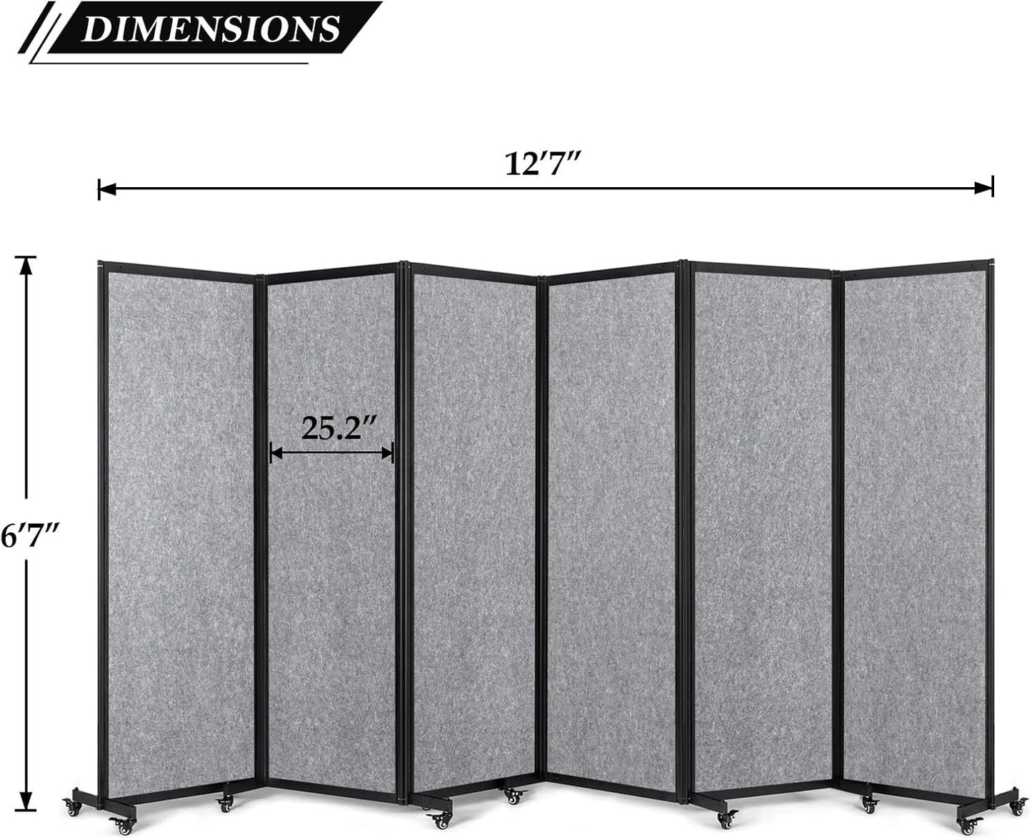 Room Partition,Office Divider,Portable Commercial Screen Dividers,Privacy Partition Separator,Classroom School Dividers,12'7"L* 6'7"H,6 Panel,Light Grey