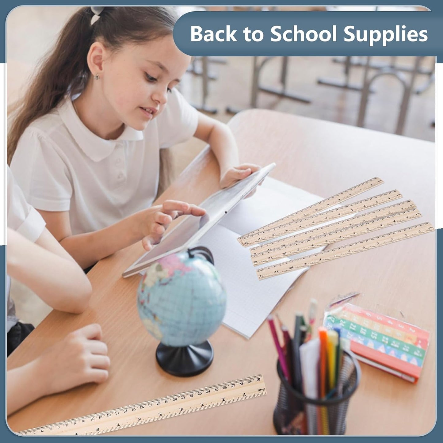 40 Pack Wooden Ruler 12 Inch, Rulers Bulk Wood Measuring Ruler for Students Teachers Classroom,2 Scale