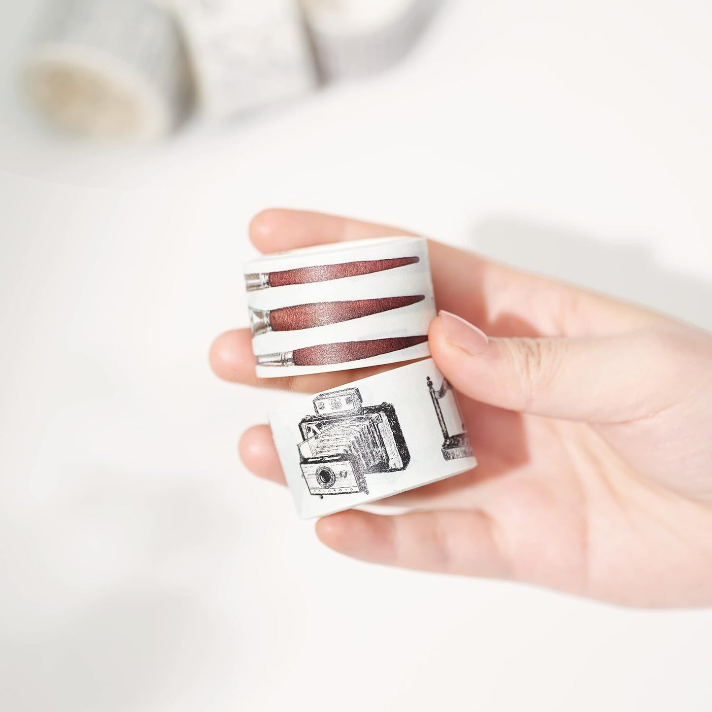 WT Happy Journaling Washi Tape Set, 5 Rolls, Original Designs, Vintage Decorative Masking Tape, Words Craft Tape, Bujo Planner Supplies, Adhesive Wrapping Tape, DIY Retro Paper Tape