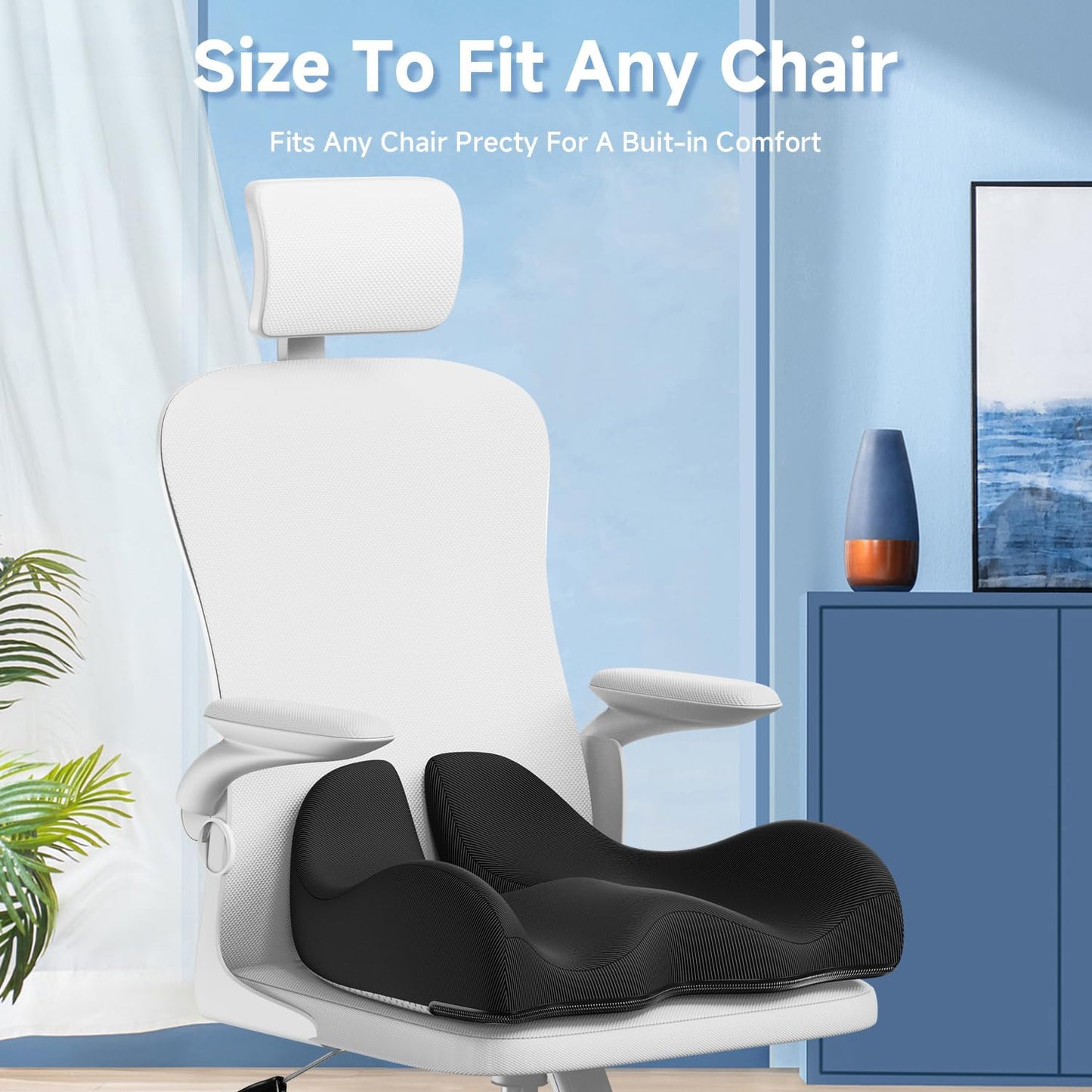 Benazcap Gel Seat Cushion for Office Chair Ergonomic Cushions-Gel & Memory Foam Coccyx Butt Pillow for Sciatica & Back Pain Relief for Long Sitting for Gaming Chair and Car Seat-Black