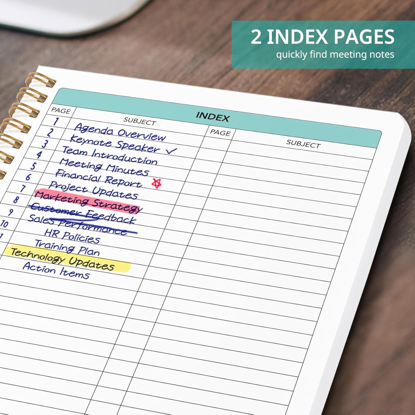 6 Pack of Meeting Notebook for Work Organization - Work notebook with action items, Meeting Minutes Planner Notebook, Perfect Office Supplies for Men & Women - Multi