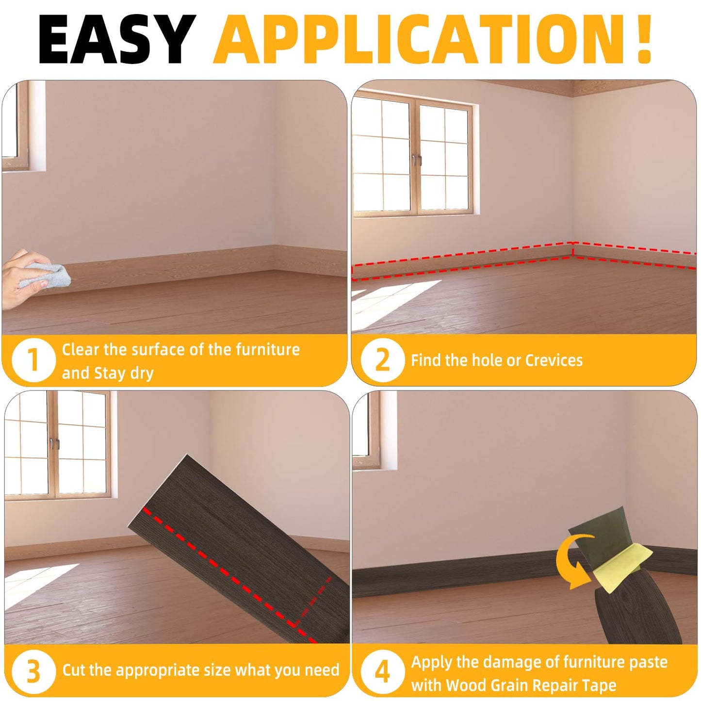 GSCIT Club Red Walnut Wallpaper, 2.4 inch X 15ft Self Adhesive Wood Grain Repair Tape Walnut Repair Patch for Tables, Chairs, Baseboards, Doors, Windows, Floors, Handicraft DIY.