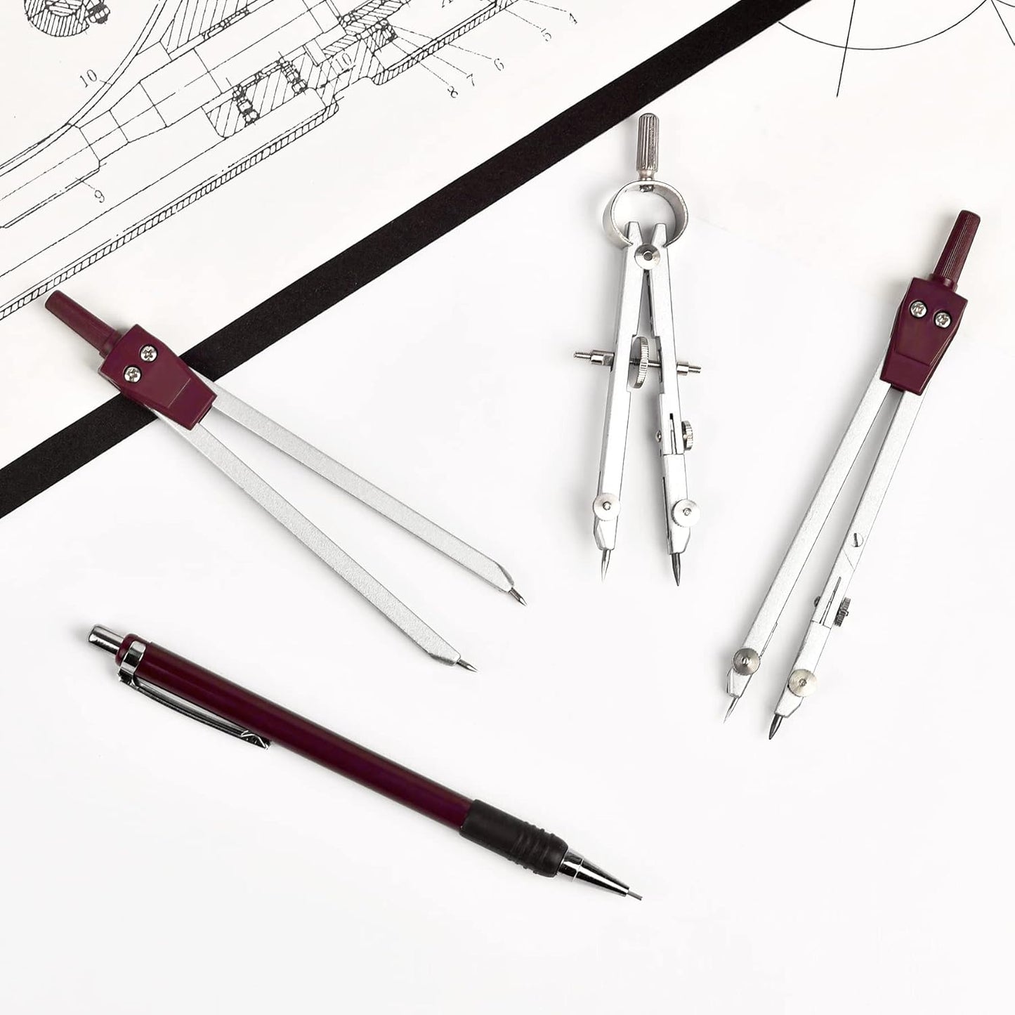 9Pcs Precision Geometry Set Metal Compass, Geometry Tool Tool Set with Shatterproof Storage Box, Circle Drafting Tool and Architecture, Drafting Kits for Engineers Students (Brown)