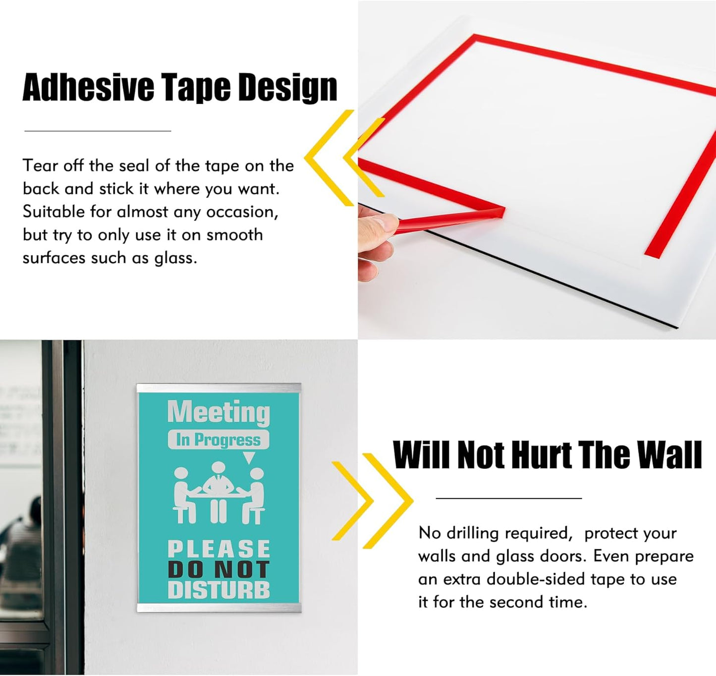 Acrylic Magnetic Sign Holder, Easy-Opening 8.5 x 11 Wall Mount Display Frames, Self Adhesive Back Plastic Clear Document Holder, Silver Aluminium Strips Frame (6Pack)