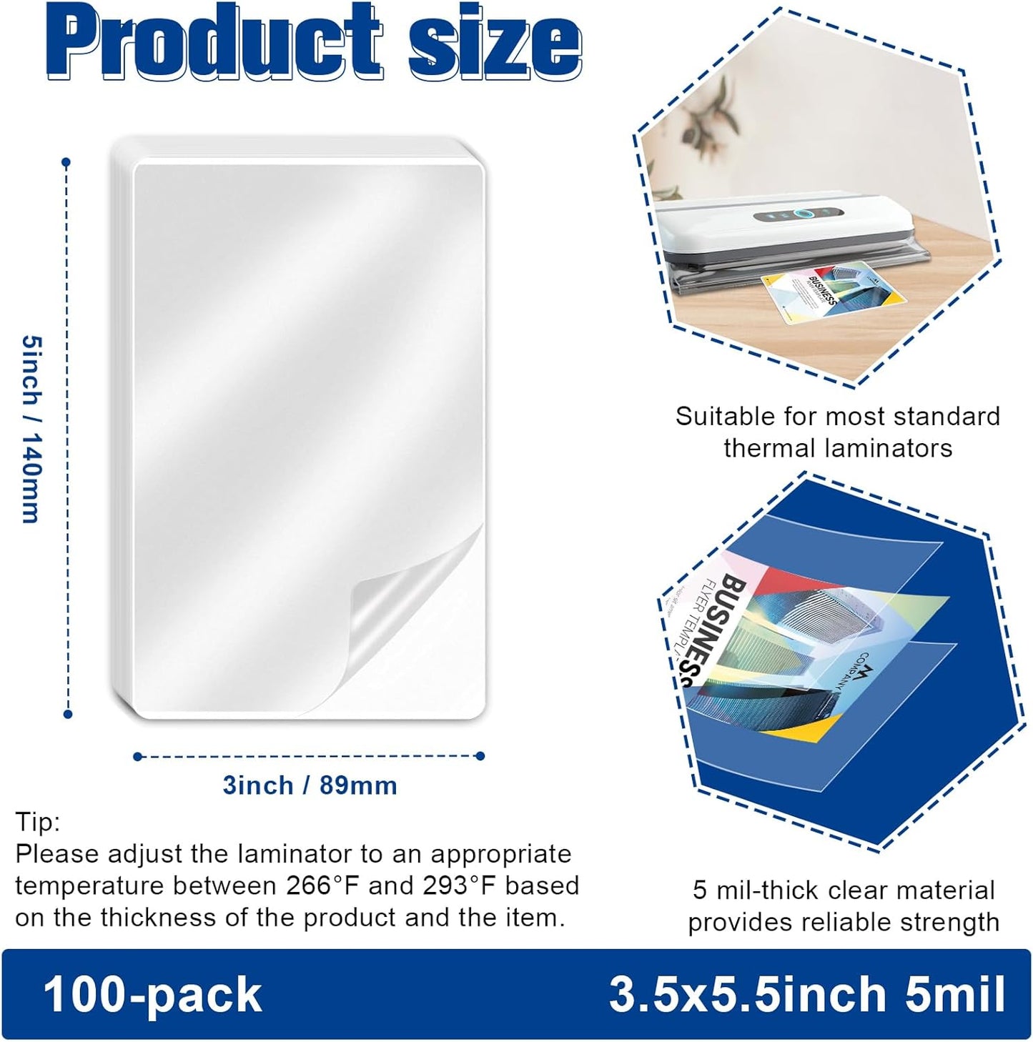 500 Pack 5mil 2.25“x3.75" Thermal Laminating Pouches Badge Laminate Pouches Clear Laminated Luggage Tags Printable Laminator Pouches for Business Permits Cards (100, 3"x5"-5mil)
