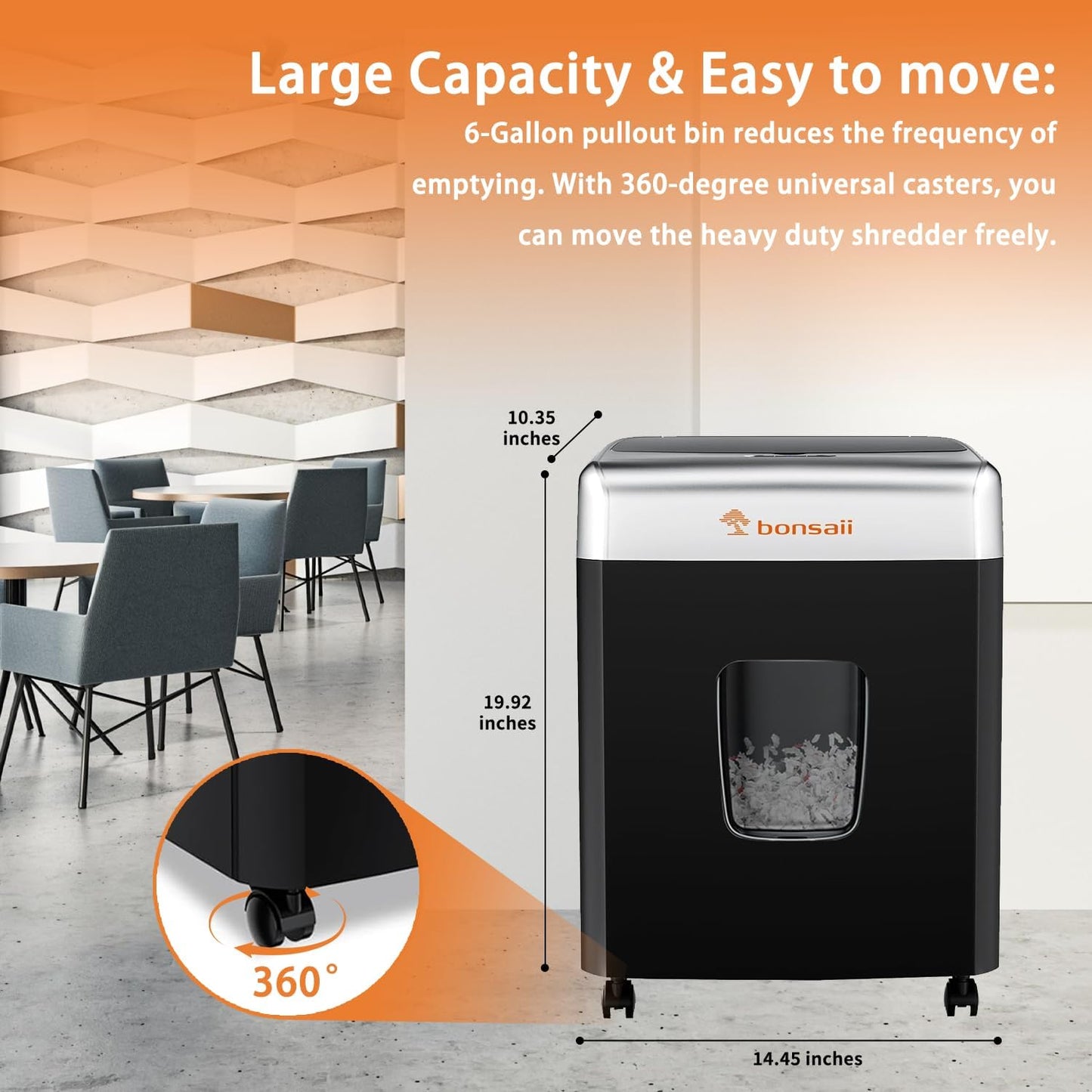 Bonsaii Heavy-Duty Paper Shredder for Home & Office - 110-Sheet Autofeed, Micro Cut, P-4 Security Level, 30-Minute Continuous Shred, 6-Gallon Bin