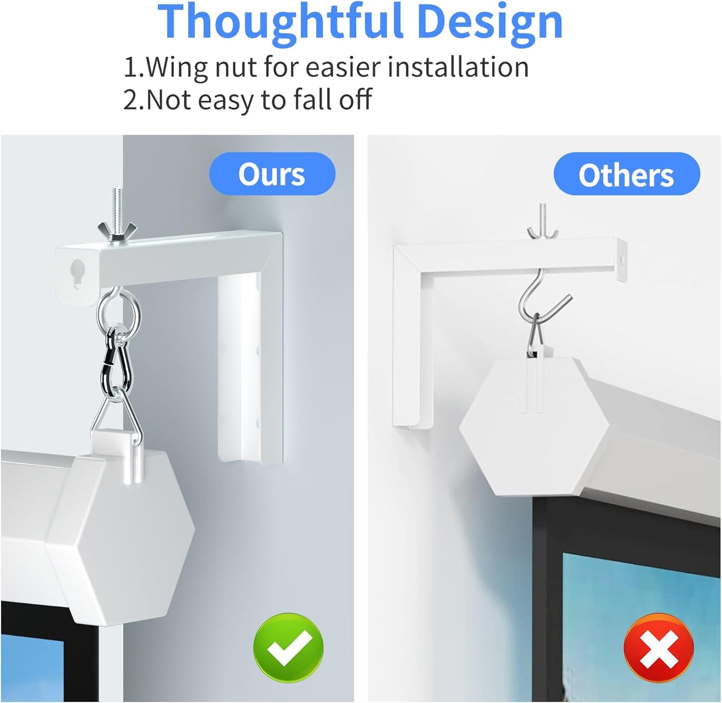 Universal Projector Screen Wall Mount L-Brackets Hanging Ceiling Mount, 6 inch Adjustable Extension with Hook for Home Projector and Movie Screens, Hold up to 66 lbs, White PRL003W