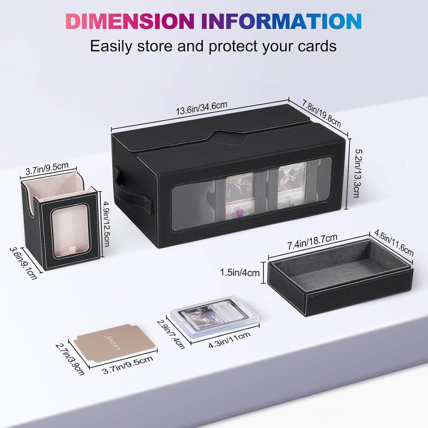 Commander Deck Box for MTG, 6-Deck Modular Card Case with Dice Tray Hold 600+ Double-sleeved Cards, Removable Trading Cards Storage Box with 35PT Magnetic Card Holders for TCG, Multicolour