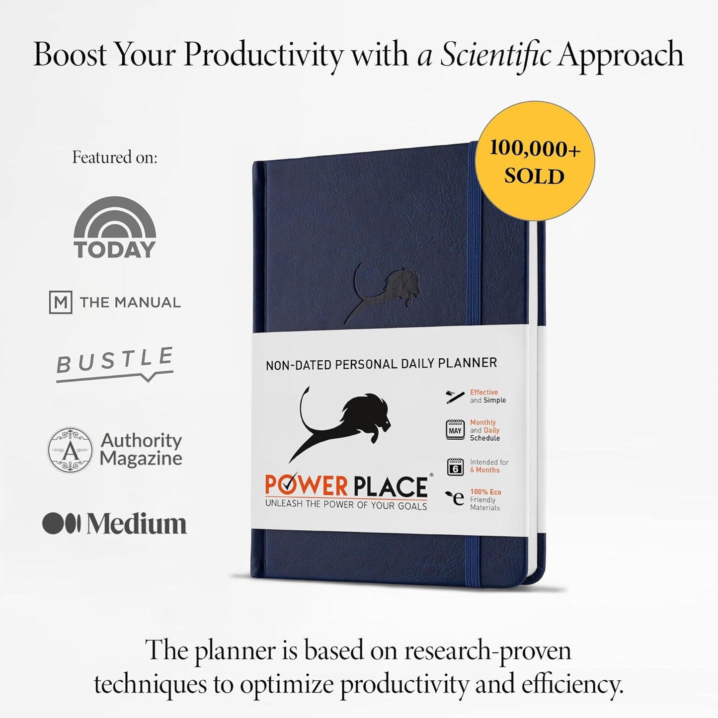 Undated Day Planner & Calendar – 6-Month Life Organizer for Productivity, Time-Management & Focus | 24-Hour Hourly Agenda for Men & Women, Vegan Leather Hardcover (Blue)