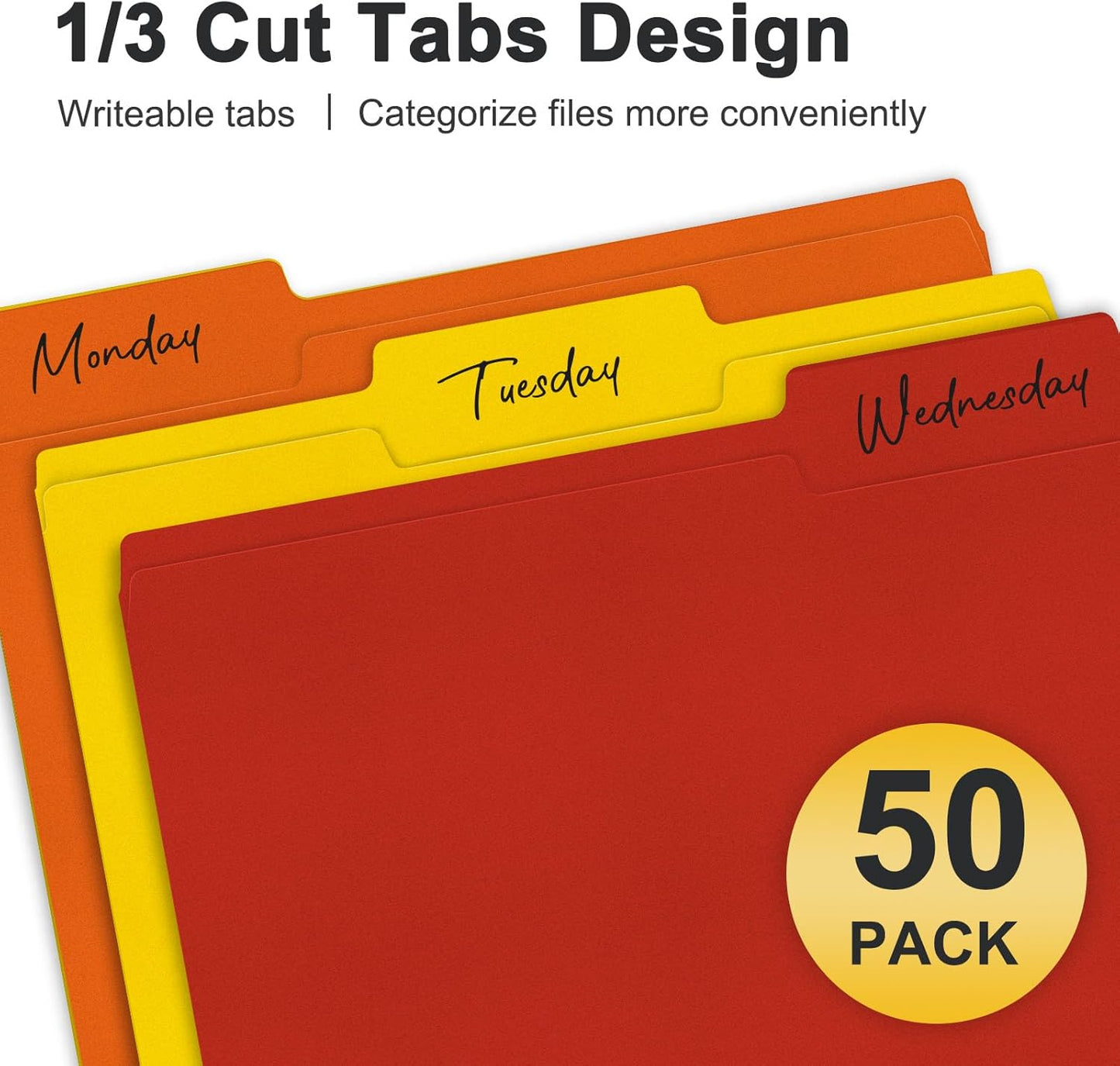 ViVin File Folder, 50 Pack Colored File Folders with 1/3-Cut Tabs, Fits 8.5 * 11 Letter Size Paper, Manilla Folders for Home Office School Documents(Assorted)