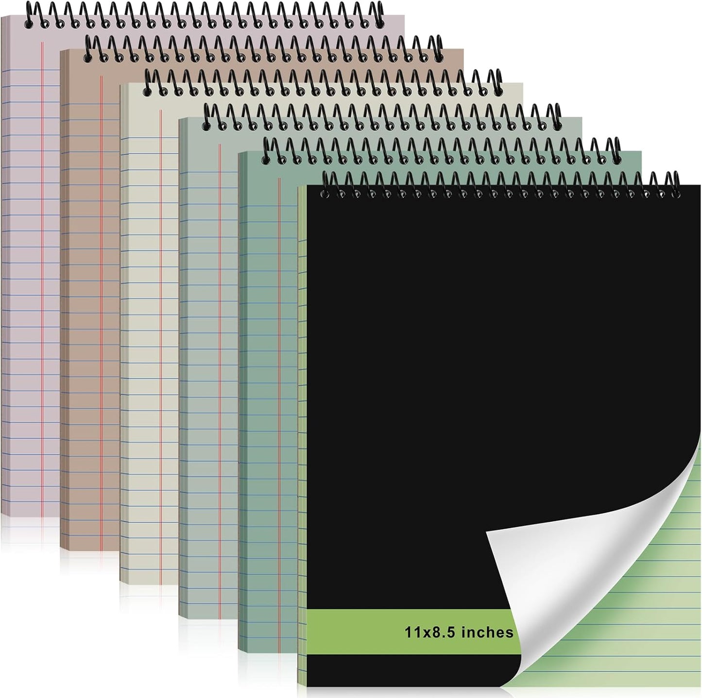 6 Pcs Legal Pad Top Spiral Bound Notebook 70 Sheets Wirebound Notepad Double Sided Ruled Memo Steno Pad with Stiff Back Cover for Business(8.5 x 11 Inches,No Holes,Neutral Color)