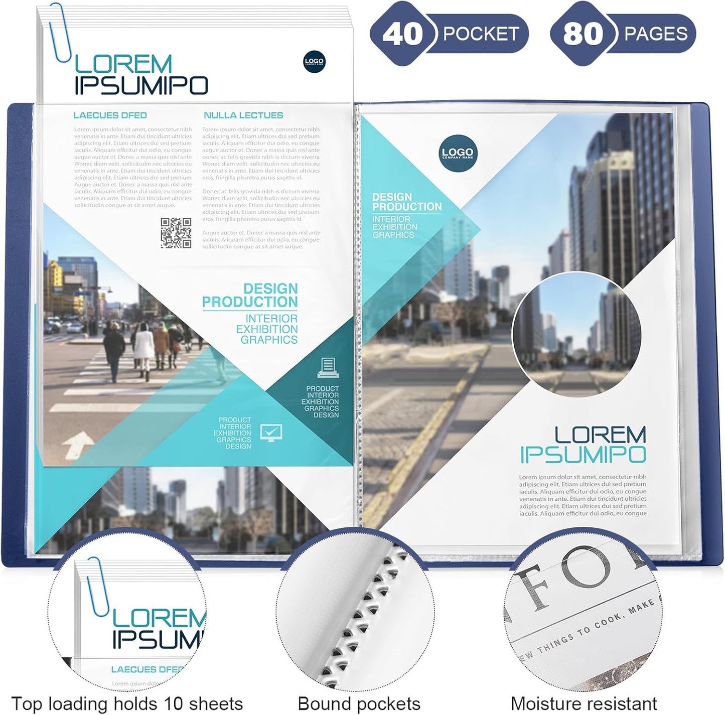 Marspark 6 Pcs Binder with Plastic Sleeves Large 8.5" x 11" Display Presentation Book 40 Pocket 80 Pages Art Portfolio Folder Clear Sheet Protector for Photo Document (Dark Blue)