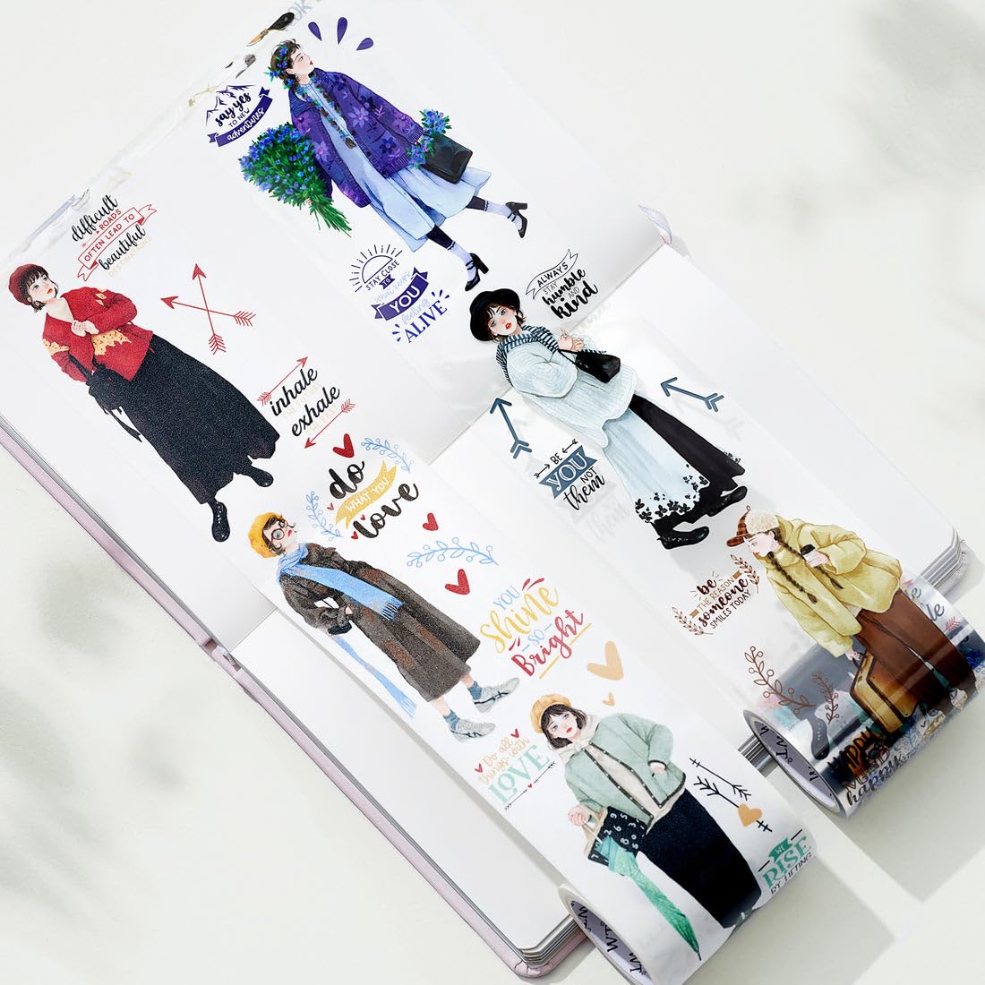 WT First Encounter Wide Washi Tape, Single Roll, Original Designs, Fashion Girls Decorative Tape, Modern Character Figures for Journaling, Bujo Planner Supplies, DIY Paper Tape