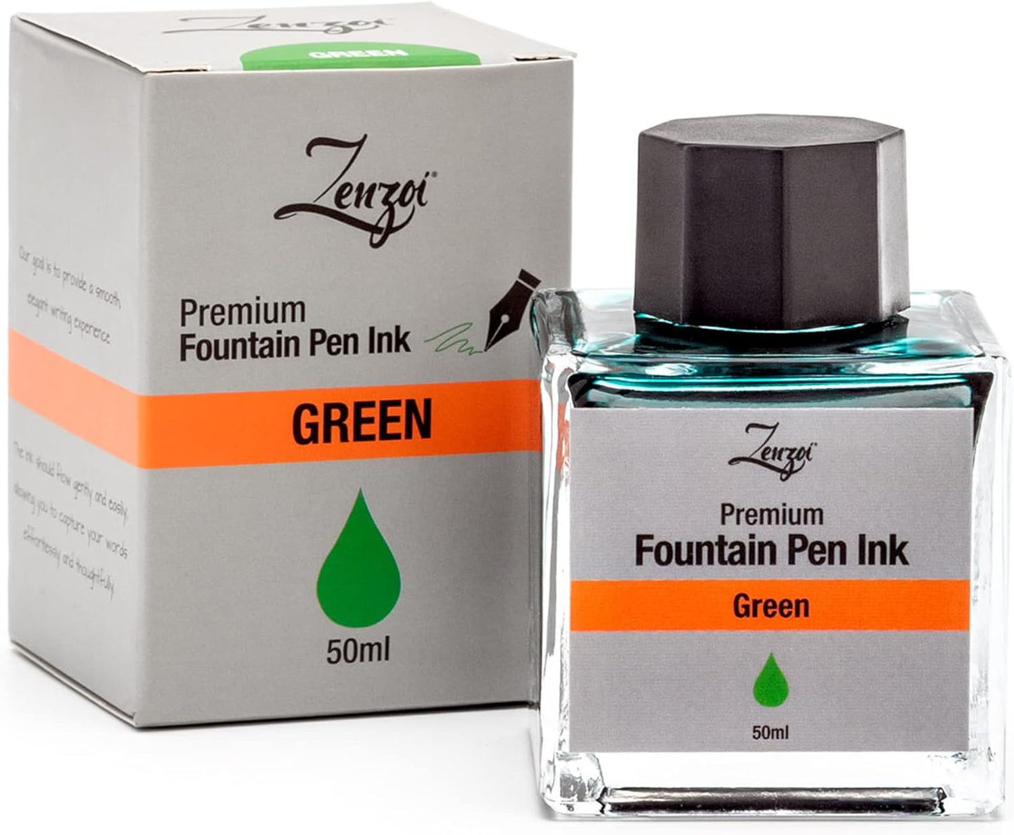 ZenZoi Fountain Pen Ink Bottle 50ml | Premium Designed Bottled Ink for Fountain Pens – Suitable for Calligraphy and All Branded Pens | Quick Drying and Smooth Flow Writing Experience (Green)