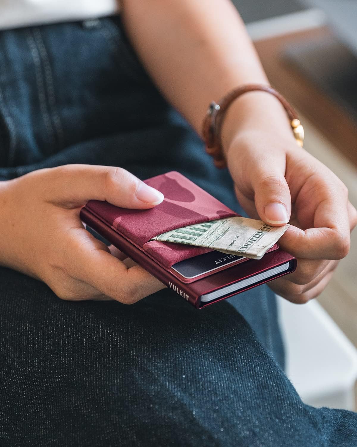 VULKIT Card Holder with Money Pocket Pop Up Wallet RFID Blocking Slim Metal Bank Card Case Holds 5 Cards and Notes