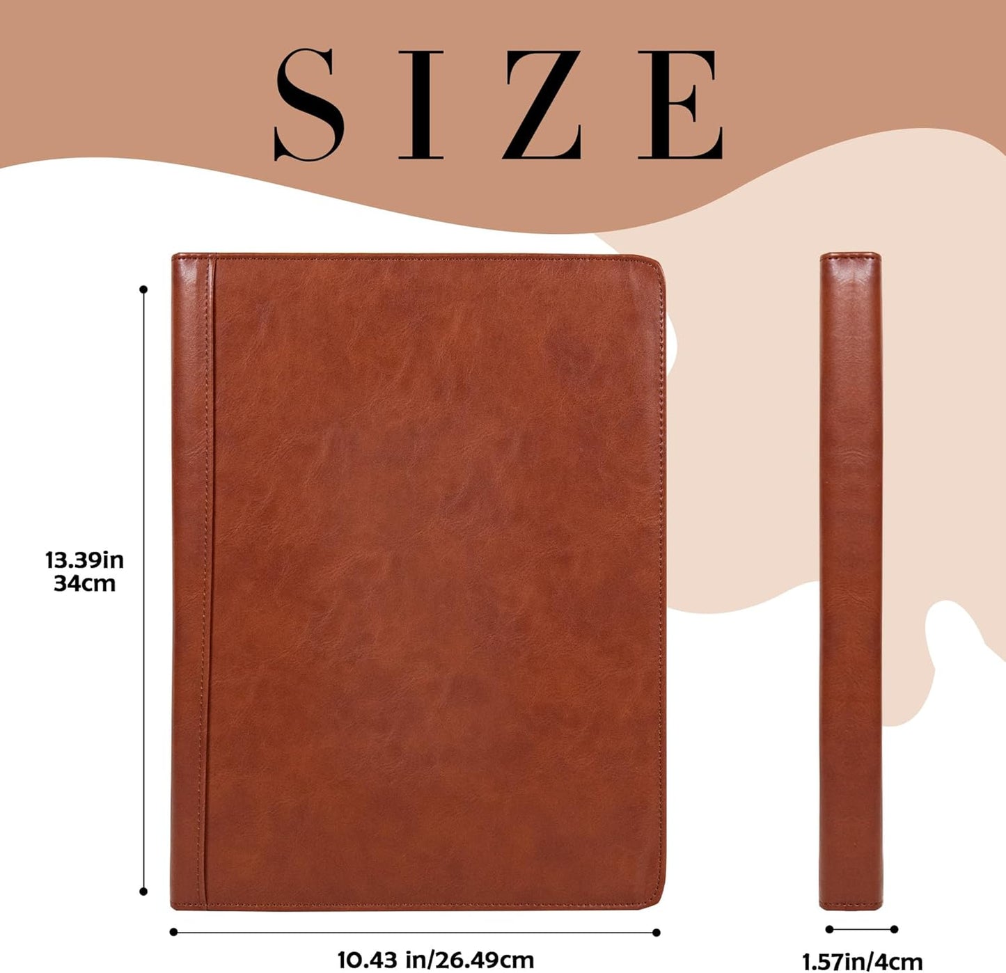 Padfolio with Zipper, Portfolio Binder, Leather Portfolio with Zipper for Men Women, Portfolio Organizer, Padfolio Business Resume A4/Pad (Custom Brown)