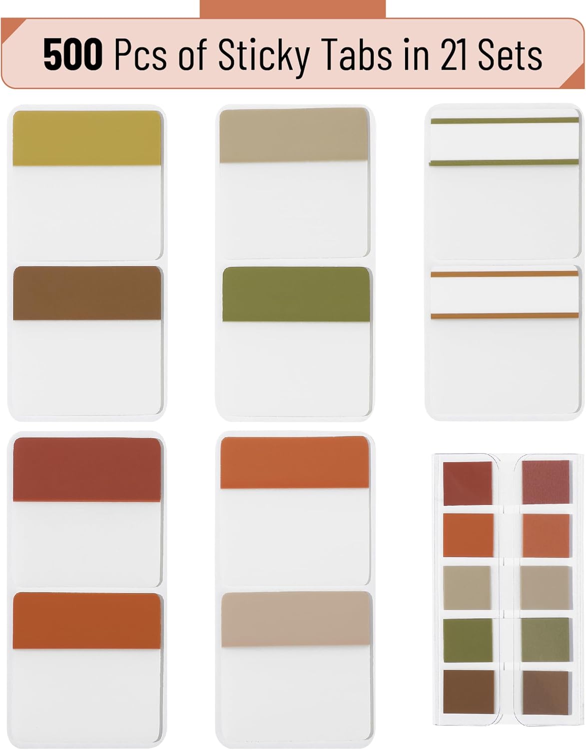 Mr. Pen- Sticky Index Tabs, 500 Pcs, 21 Sets, Colorful Sticky Tabs for Notebooks, Page Markers, Page Tabs for Binders, Page Tabs Sticky Tabs for Books, Notebook Tabs, Book Sticky Tabs for Notebooks