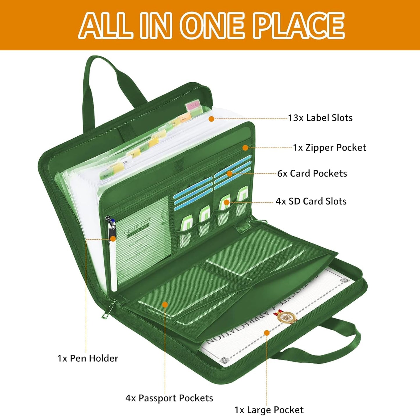 File Organizer Fireproof Expanding Accordion File Folder with Zipper Labels13 Pockets Document Organizer Holder Storage Box Bag for Business Office Receipt Home Travel