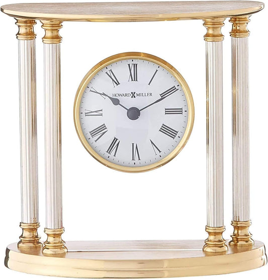 Howard Miller New Orleans Tabletop Clock – Elegant Brass Accent Clock with Palladium Plated Fluted Columns Quartz Movement Traditional Design for Office Mantel & Home Decor