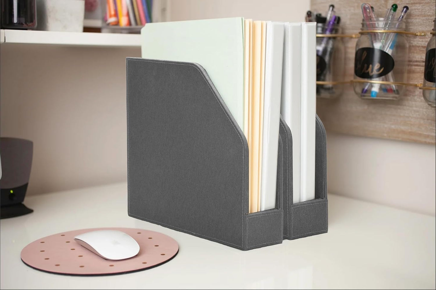 MobileVision Executive Grey Cloth Fabric Vertical File Holders - 2 Piece Combo