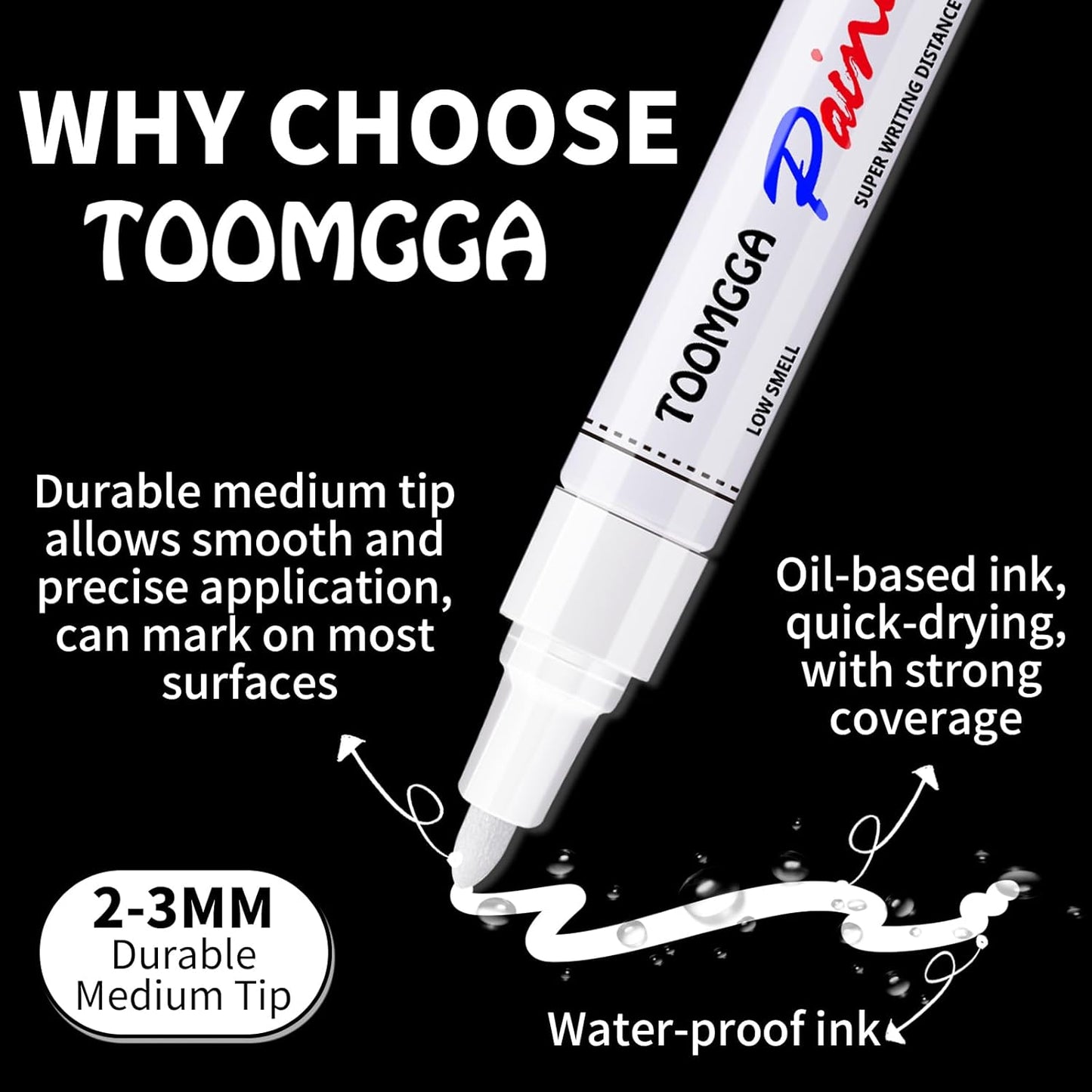 White Paint Pens Permanent Paint Markers - 12 Pack Oil Based Marking Pens, Medium Point, Quick Drying and Waterproof Pens for Rock Painting Car Tyre Metal, Plastic, Canvas, Wood