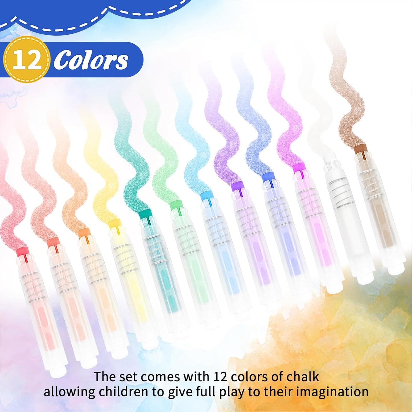 Washable Non-toxic Dustless Powerful Writing Chalk for Kids, Colored Sidewalk Chalk With Holder,Easy to wipe without leaving any marks,Tool for Blackboard, Kids Children Drawing Writing,12PCS