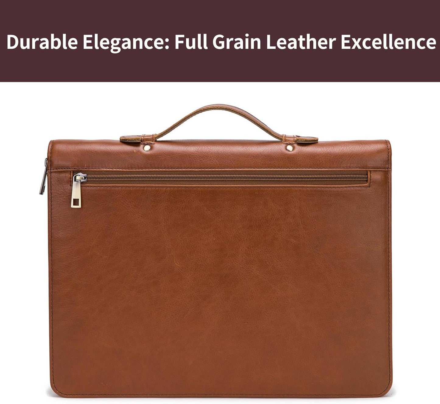 Personalized Genuine Leather Portfolio with Hidden Handle, Zippered Front Pocket, 8.5 x 11 Notebook Holder, Custom Engraved Business Legal Padfolio Travel Folio for Men Women, Oil Tanned