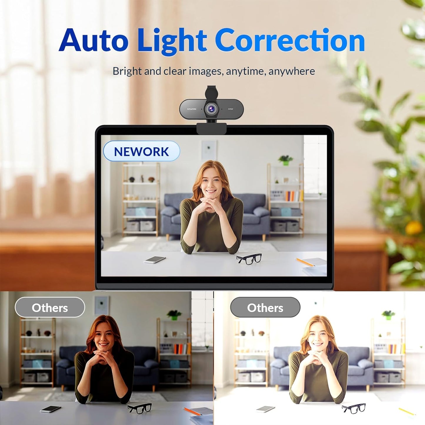 4K Webcam with Sony Sensor, PDAF Autofocus, 1080P@60FPS, 2 Noise Reduction Mics, Auto Light Correction, USB Plug&Play, Privacy Cover, 79°FOV, Streaming Camera for PC, Mac, Laptop, Video Calls