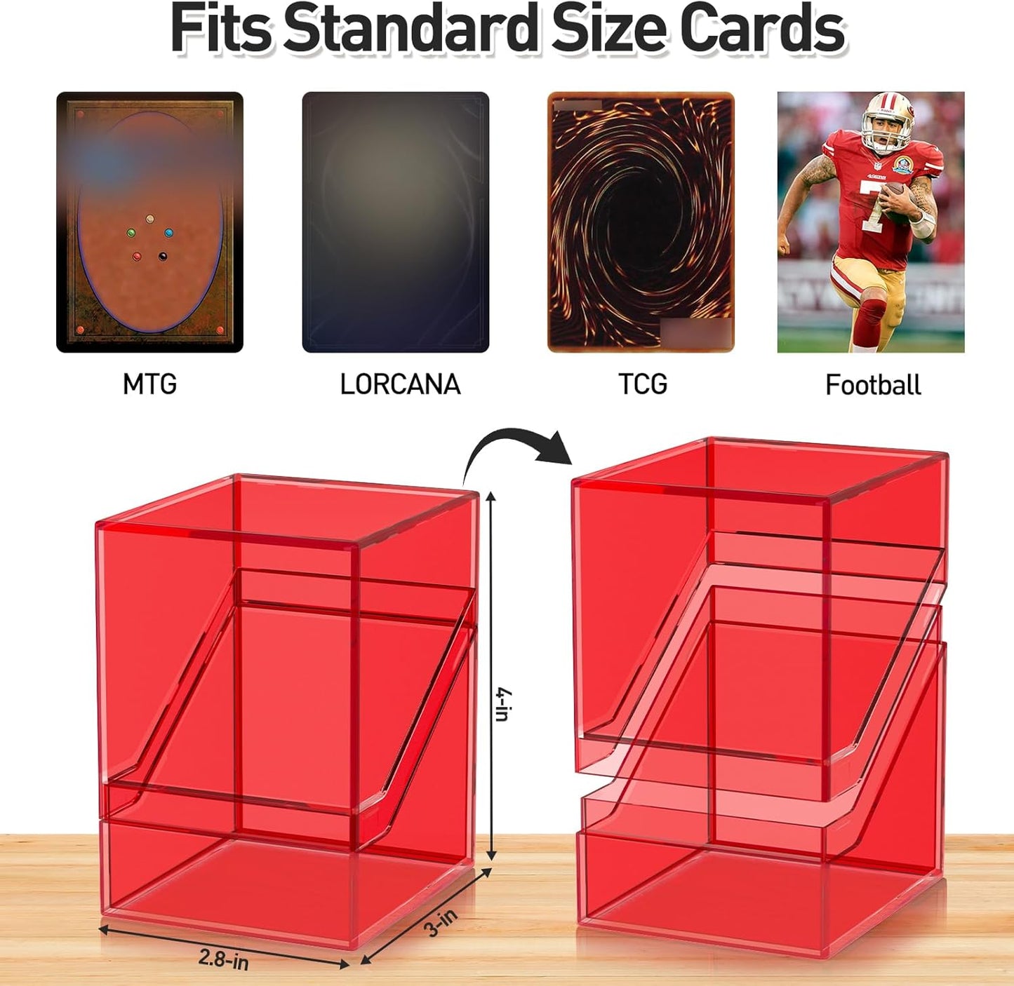 Mlikero Card Deck Cases, Acrylic Commander Deck Box Holding 100+ Sleeved Cards with Dividers, Clear Card Storage Box Fit for MTG, TCG, Sports Cards (Red)