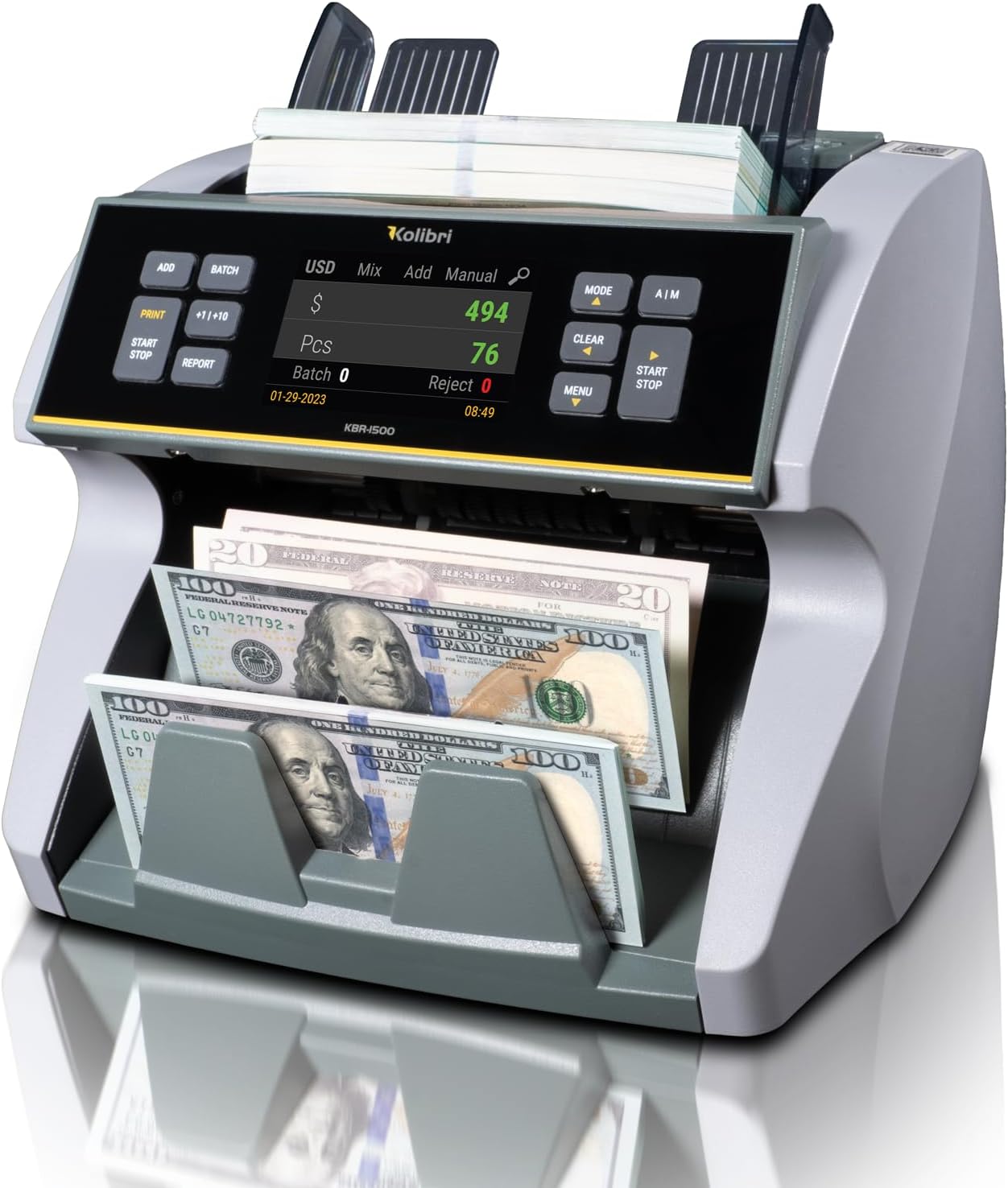 KOLIBRI KBR-1500 V2 Business-Grade Money Counter | Bill Counter, Sorter, Reader with Counterfeit Detection | Mixed Value Money Counting Machine | US Tech Support