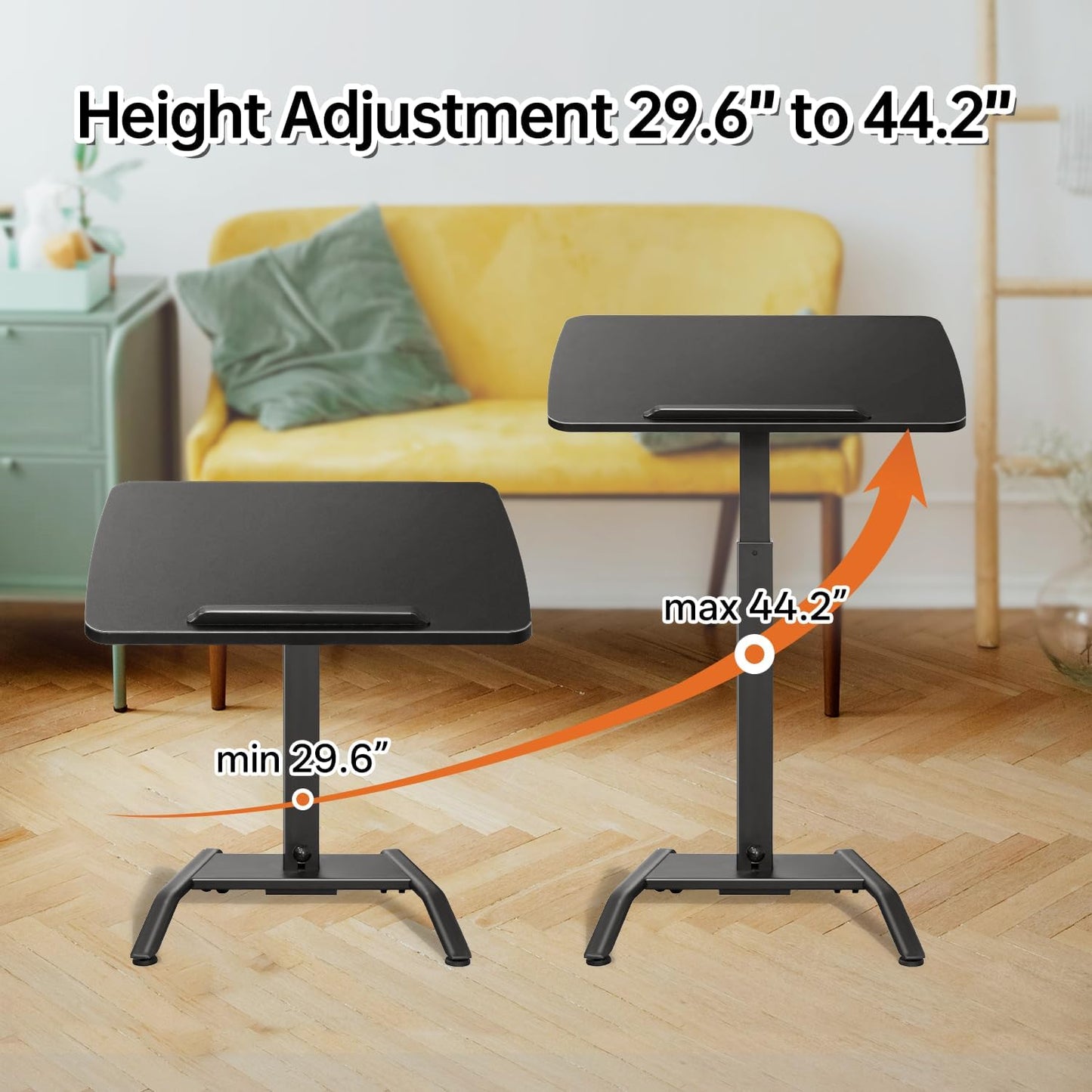 Mobile Standing Desk with 45° Tilting Desktop, Portable Rolling Standing, Height Adjustable Sit Stand Foldable with Wheels, Mobile Desk Workstation for Home Office (Black, Small)