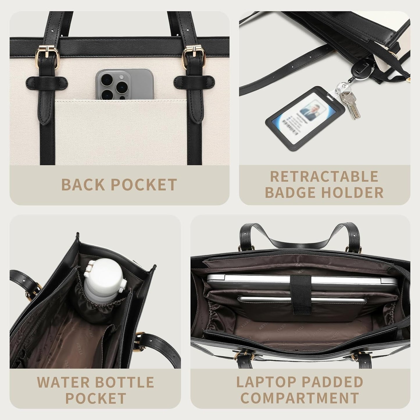 Keyli 3pcs Laptop Bag for Women,15.6 Inch Canvas Tote Bag Work Bags Large Business Computer Briefcase Shoulder Handbag Purse