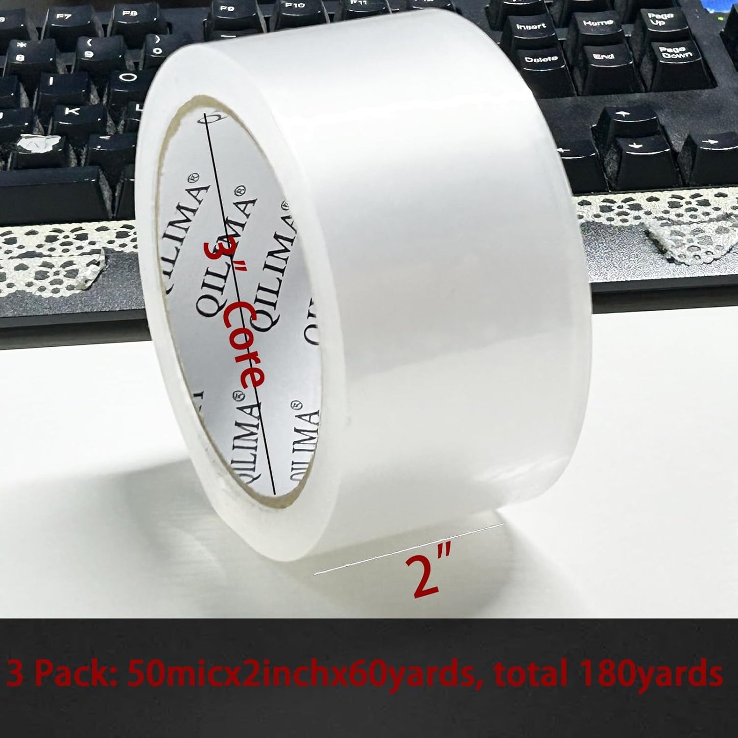 QILIMA 3 Rolls Clear Packing Tape with 3 Dispenser, Total 180 Yard,Heavy Duty Packaging Tape Designed for Moving Boxes, Shipping, Office, 2Mil 2 Inch x 60 Yard