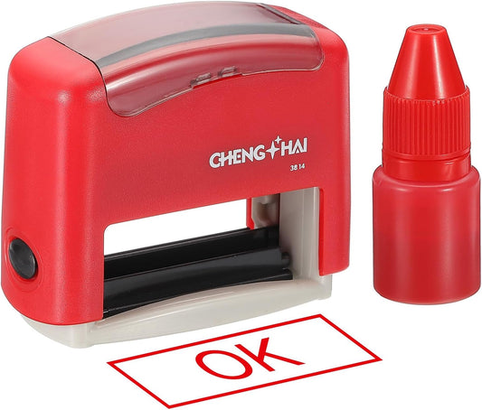 YOKIVE OK Self Inking Rubber Stamp, Office Ink Business Stamp for Office Documents, Paperwork, Warehouse, Label (Red)
