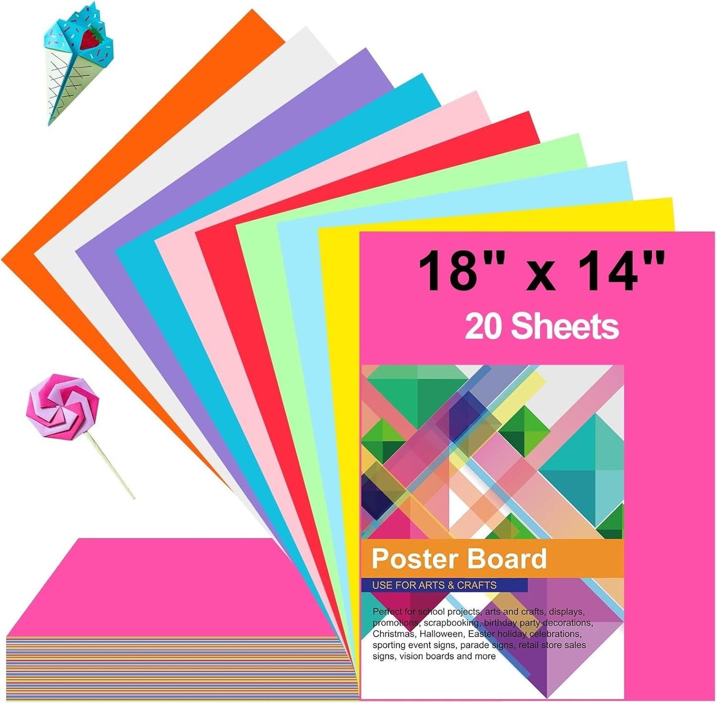 20 Pcs Poster Board Colorful Paper 14x18, ROOKEA Vision Boards Bulk Blank Graphic Display Posterboard Card Paper for Kids School Classroom Arts Craft Projects Drawing Scrapbooking
