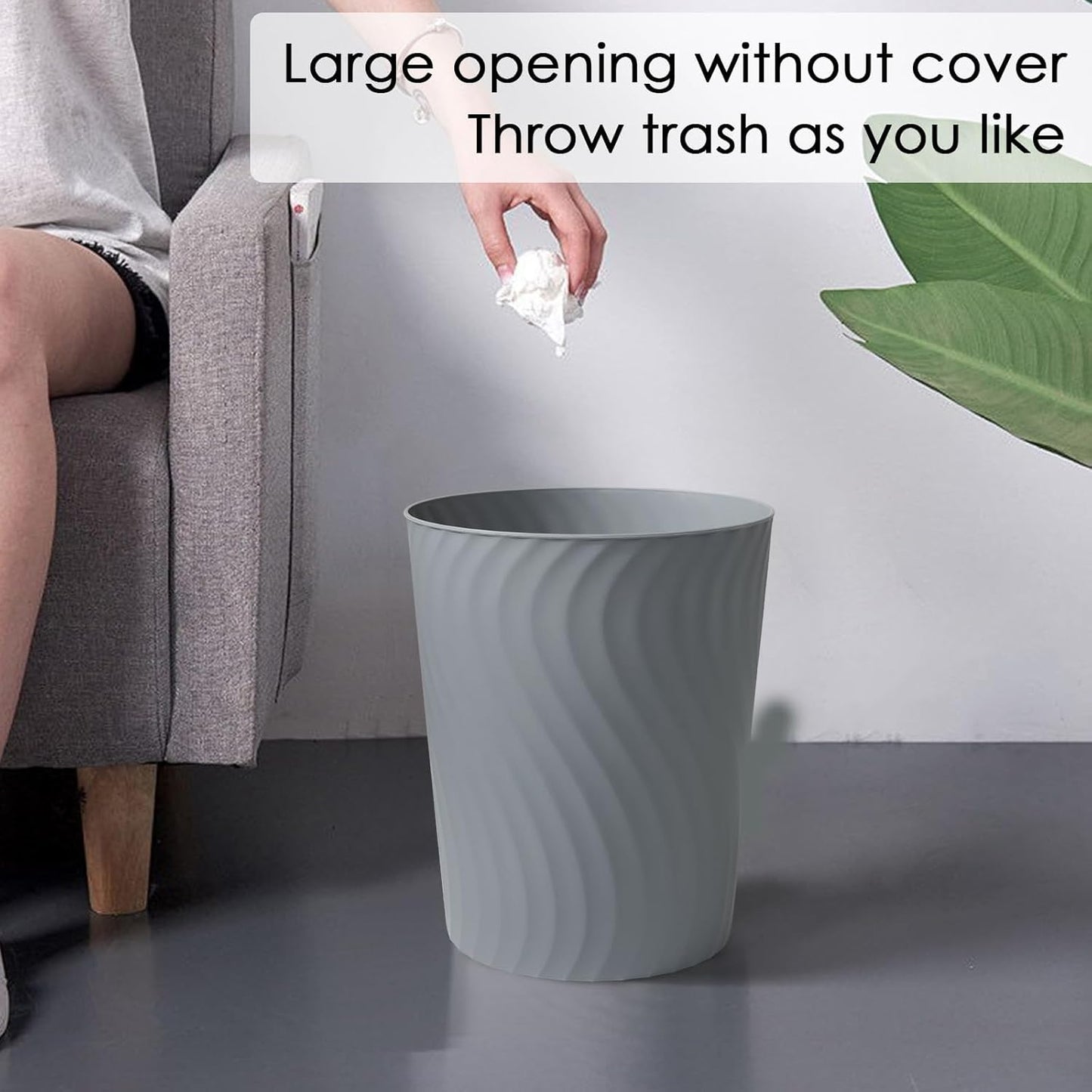 YGJT Small Trash Can, 3 Pack 1.8 Gallons Bathroom Trash Can, Slim Waste Basket, Round Garbage Can, Plastic Trash Bin for Kitchen, Dorm, Bedroom, Office, Living Room, Study, Compact Spaces(Grey)