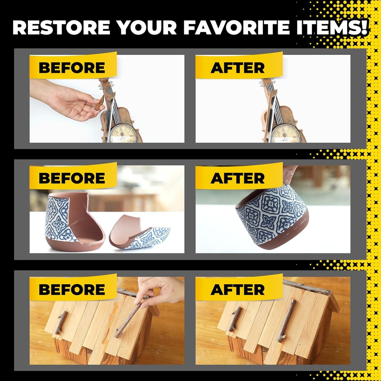 Super Glue Gel 6x3g CA Glue, Clear Cyanoacrylate Adhesive Single Use for Shoe Sole Repair Ceramic Plastic Model Metal Wood Aquarium Leather Pottery Glass, Food Safe Strong and Instant Bonding