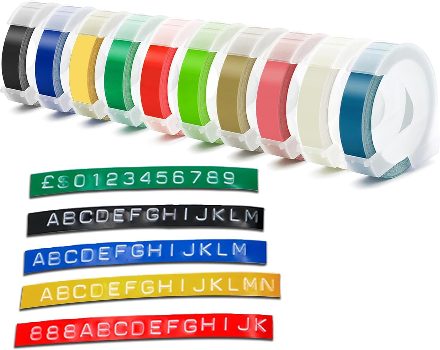 Replacement 3D Embossing Labels Tape Compatible with Dymo Embossing Label Maker DIY Manual Label Printer,1/4''x 9.8',10 Colours Plastic Organizer Embossing Label Makers 1610 Tape 10 Rolls